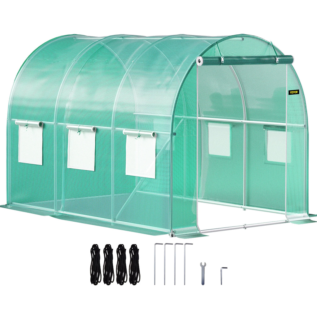 Walk-in Tunnel Greenhouse, 9.8 x 6.6 x 6.6 ft Portable Plant Hot House w/Galvanized Steel Hoops, 1 Top Beam,Diagonal Poles