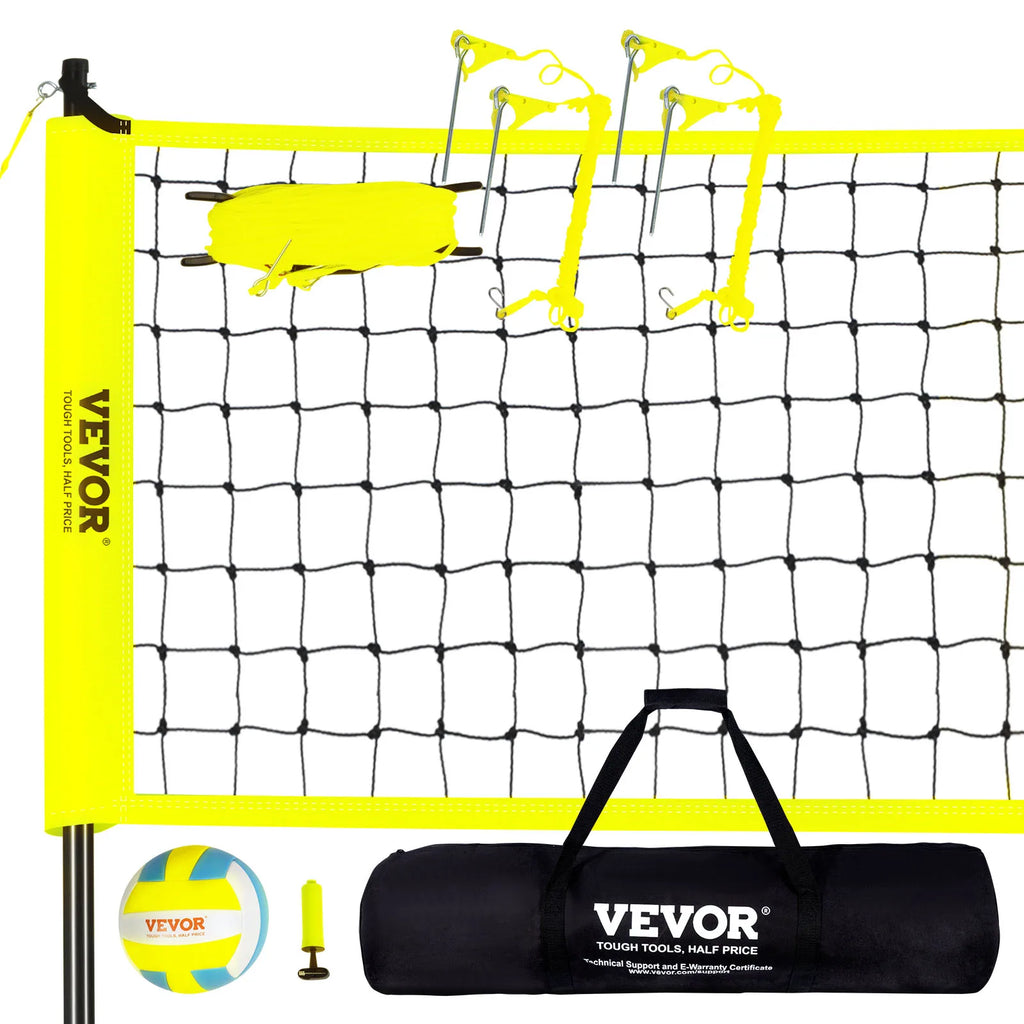 Outdoor Volleyball Net System Adjustable Height Steel Poles with PVC Volleyball Pump Carrying Bag for Backyard Beach Lawn