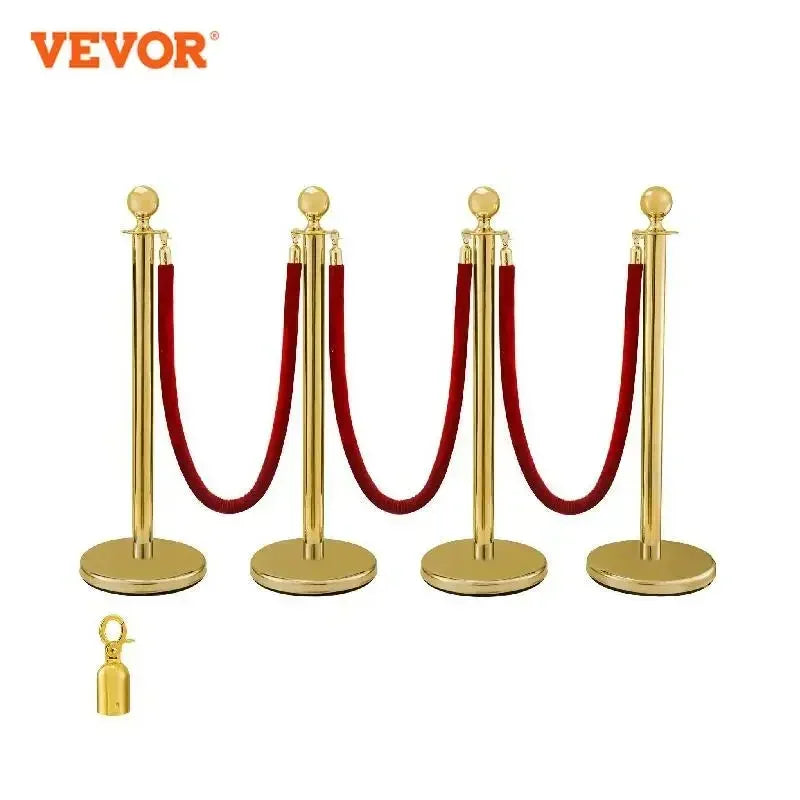 38Inch Gold Stanchion Posts Queue Red Velvet Rope Crowd Control Line Barriers with Stable Base for Party Supplies