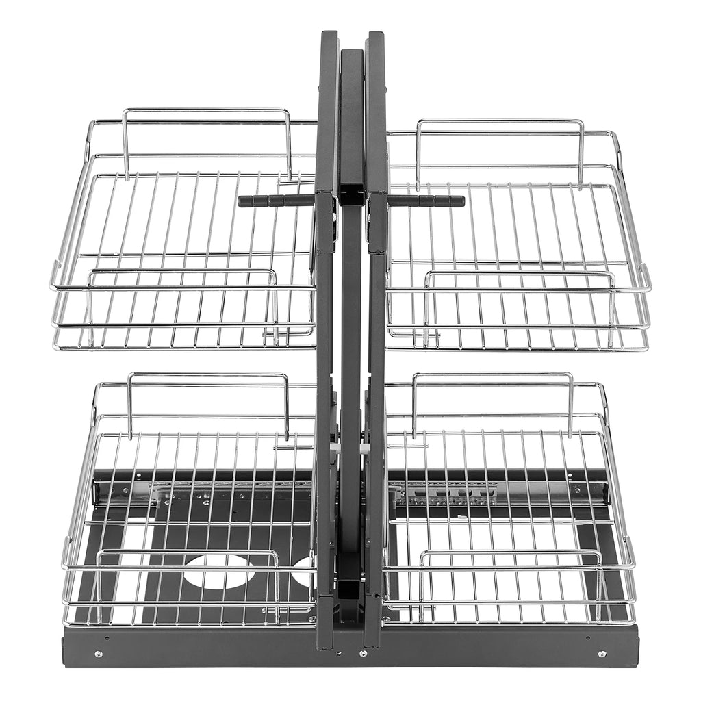 15"W Opening Blind Corner Pull Out Organizer, 2 Tier 4 Shelf Kitchen Cabinet Organizer, Chrome Carbon Steel Storage Basket
