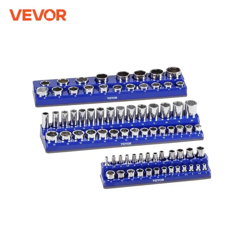 3PCS Metric Magnetic Socket Organizer Set 1/4'' 3/8'' & 1/2'' Socket Trays Hold up to 75PCS Standard & Deep Sockets
