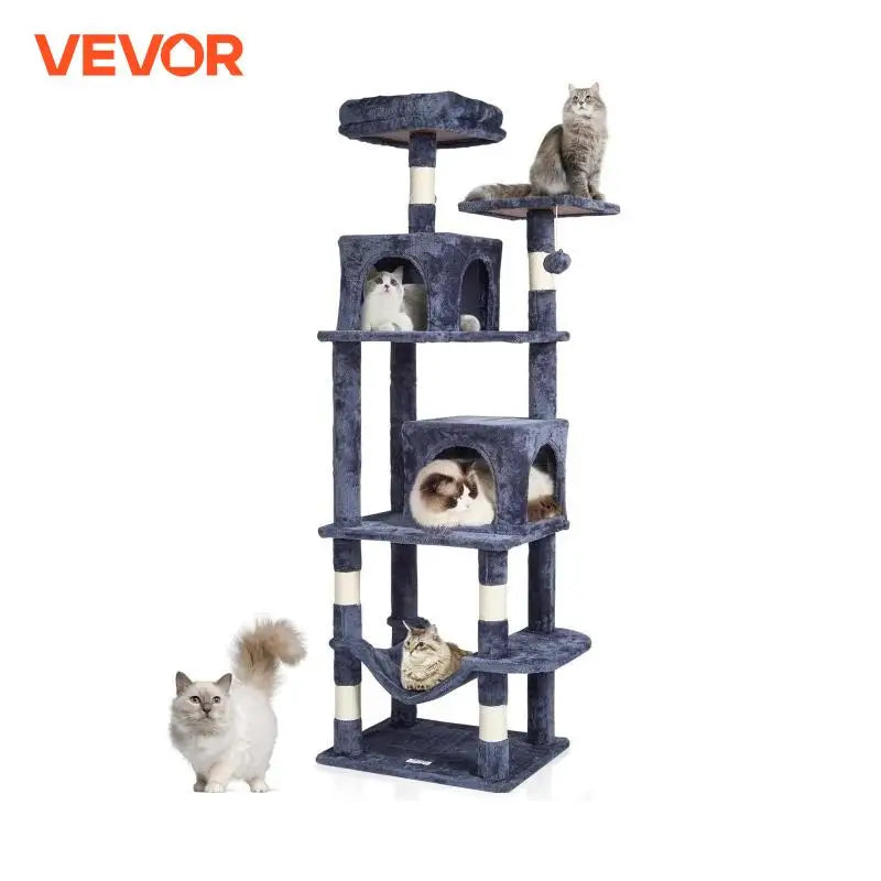 Cat Tree for Indoor Cats  63" Cat Tower with 2 Cat Condos  Sisal Scratching Post   Large Cat Furniture Activity Center