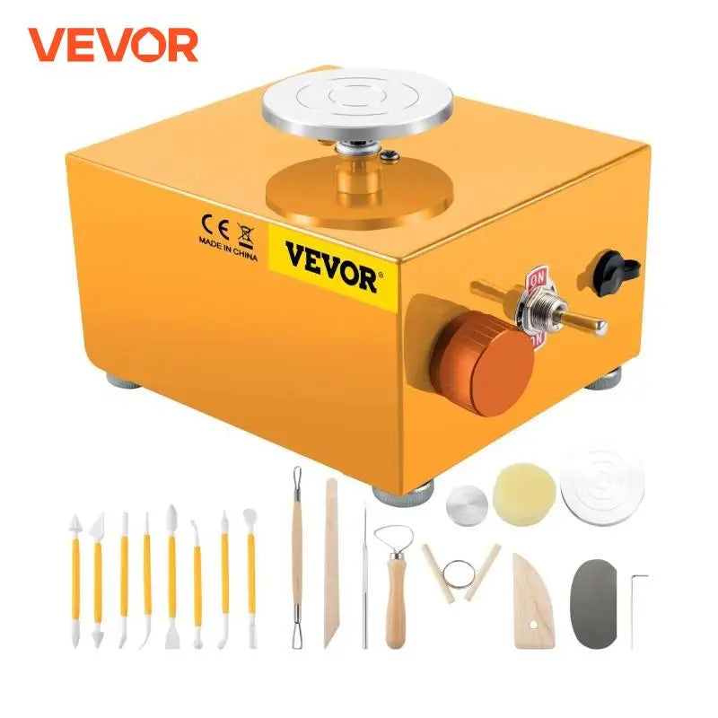 30W Mini Pottery Wheel Adjustable Speed Home DIY Clay Machine Electric Sculpting Kits w/ 3 Turntable Trays and 16Pcs Tools