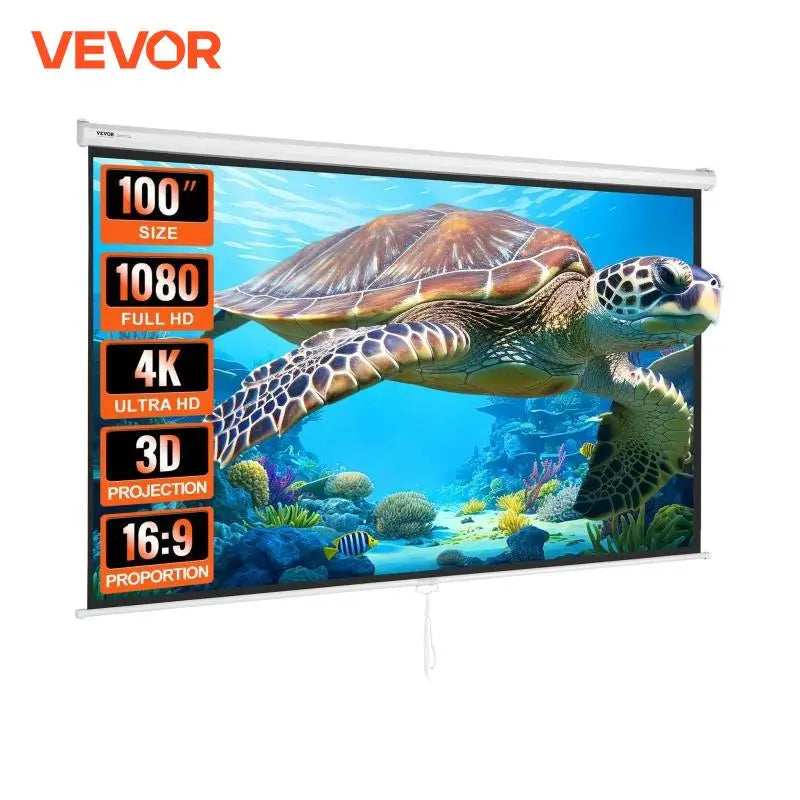 Manual Pull Down Projector Screen 100 inch 16:9 4K 1080 HD Retractable Projector Screen for Family Home Office Theater