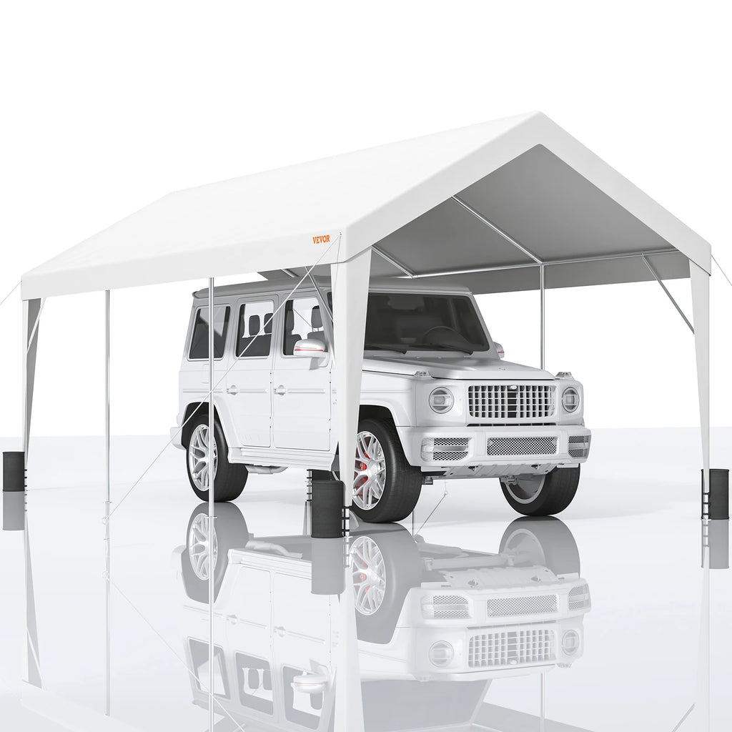 10x20ft Heavy Duty Car Canopy with 8 Reinforced Poles and 4 Weight Bags UV Resistant Waterproof All-Season Tarp for SUV