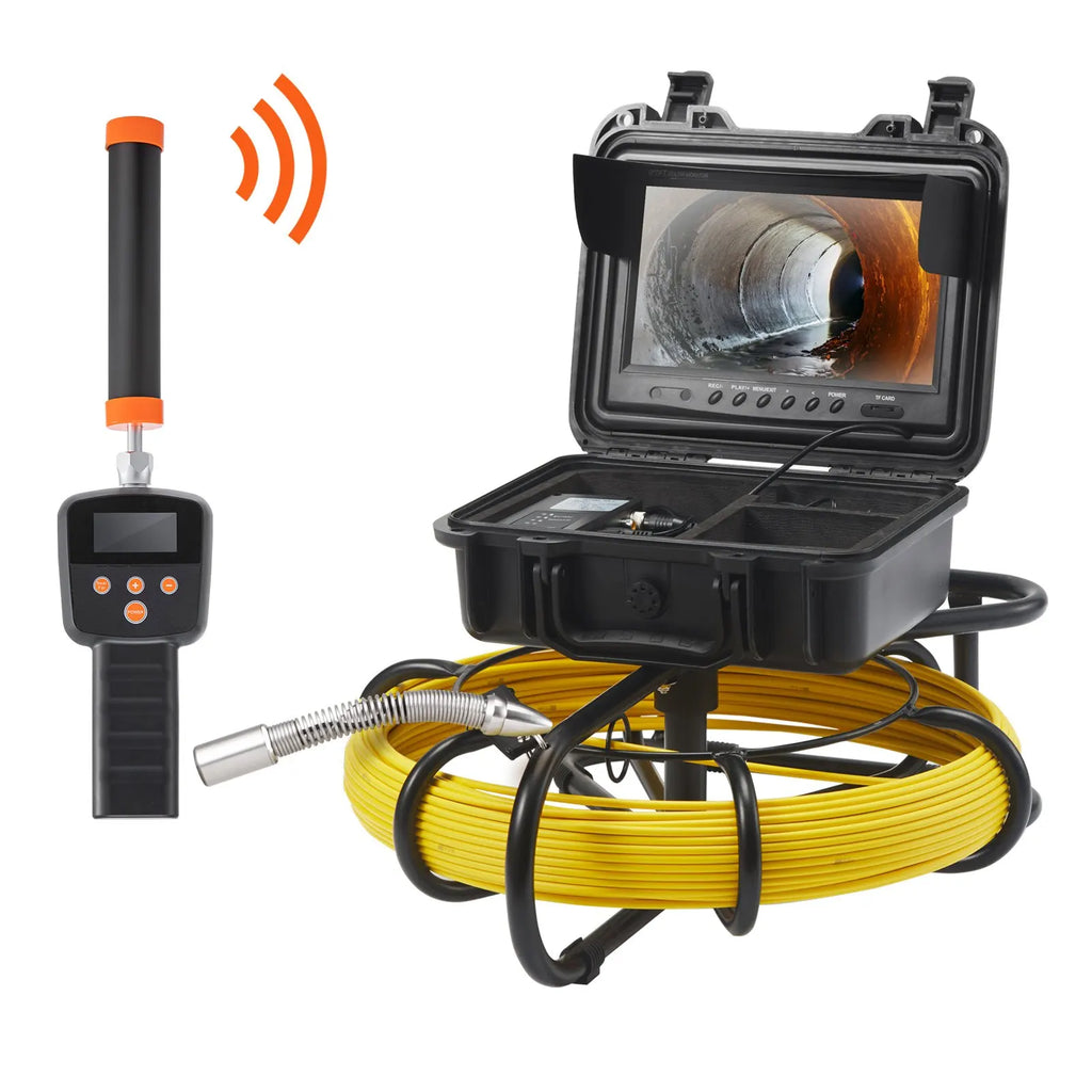 Sewer Camera w/512Hz Locator, 164ft/50m, 9" IP68 Probe, DVR & 12 LEDs, 16GB SD Card - Drain/Pipe/Home Plumbing Inspection