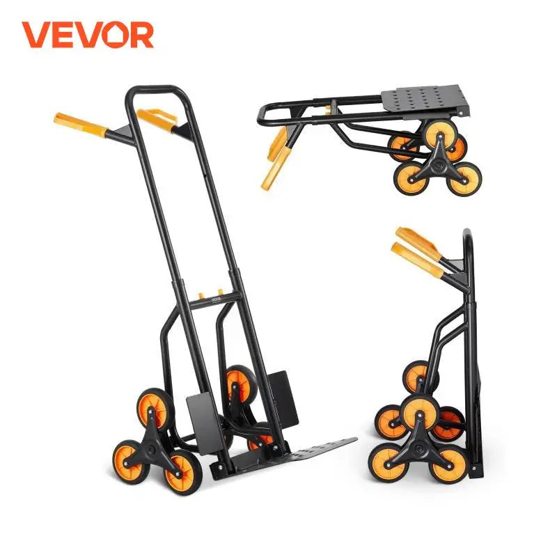 440 lbs Folding Hand Truck Dolly with Handle 6 Wheels & 2 Elastic Ropes Stair Climbing Cart for Shopping Moving Warehouse