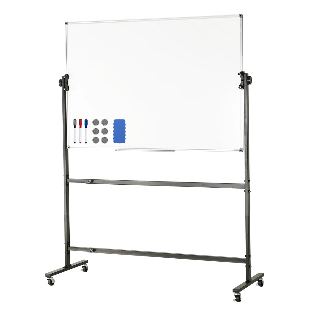 Rolling Whiteboard 48x32 inch Double-Sided Magnetic Mobile Whiteboard 360° Reversible Adjustable Height Dry Erase Board