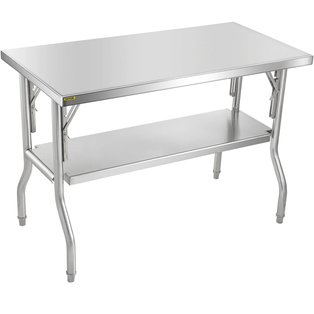 Commercial Worktable Workstation 48 x 24 Inch Folding Prep Table, Heavy-duty Stainless Steel Folding Table w/ 772 lbs Load
