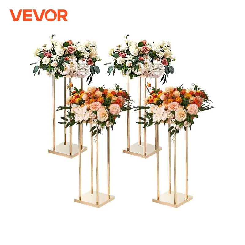 Gold Metal Column Wedding Flower Stand High With Metal Laminate Vase Geometric Centerpiece Stands Cylindrical Floral