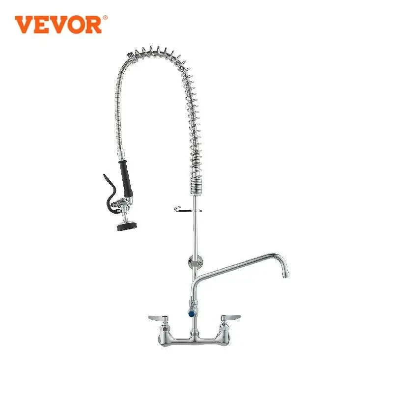 Commercial  Faucet with Pre-Rinse Sprayer Wall Mount Kitchen Sink Faucet Brass Constructed Device with Pull Down Spray