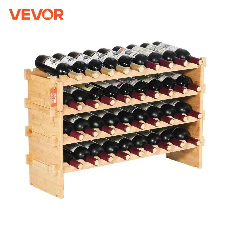 36 Bottle Stackable Modular Wine Rack 4-Tier Solid Bamboo Wood Storage Racks Floor Freestanding Wines Holder Display Shelf