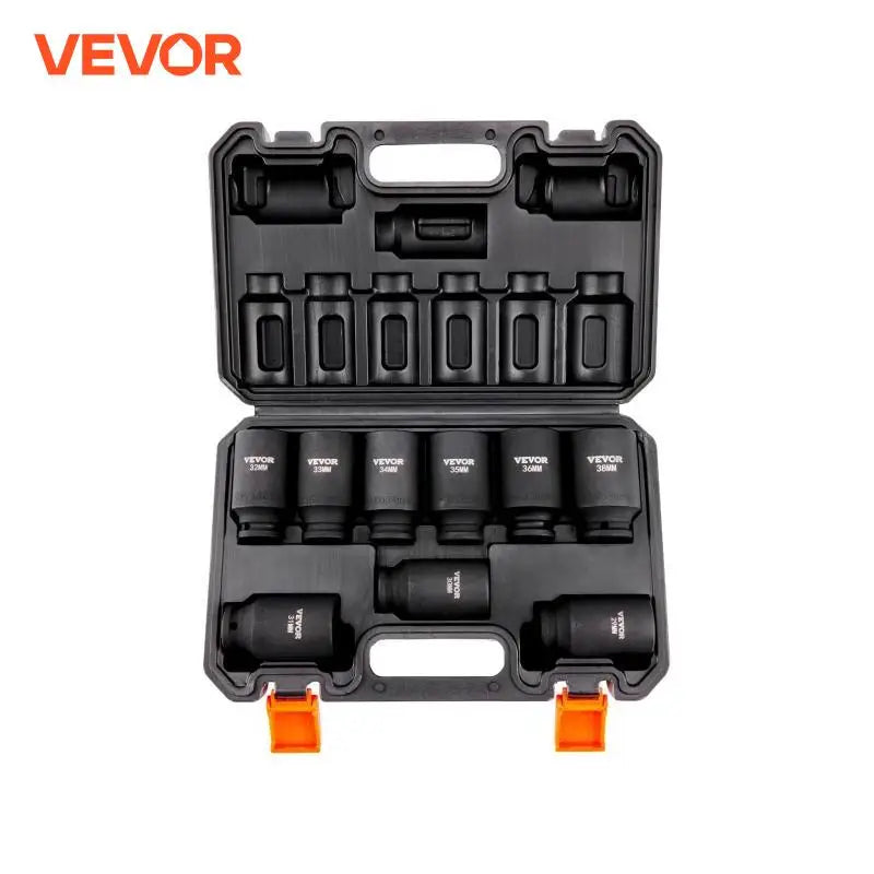 1/2" Drive Impact Socket Set 9/11 Piece Deep Socket Set SAE Metric Cr-Mo Cr-V Alloy Steel for Auto Repair Ratchet Tool Kit