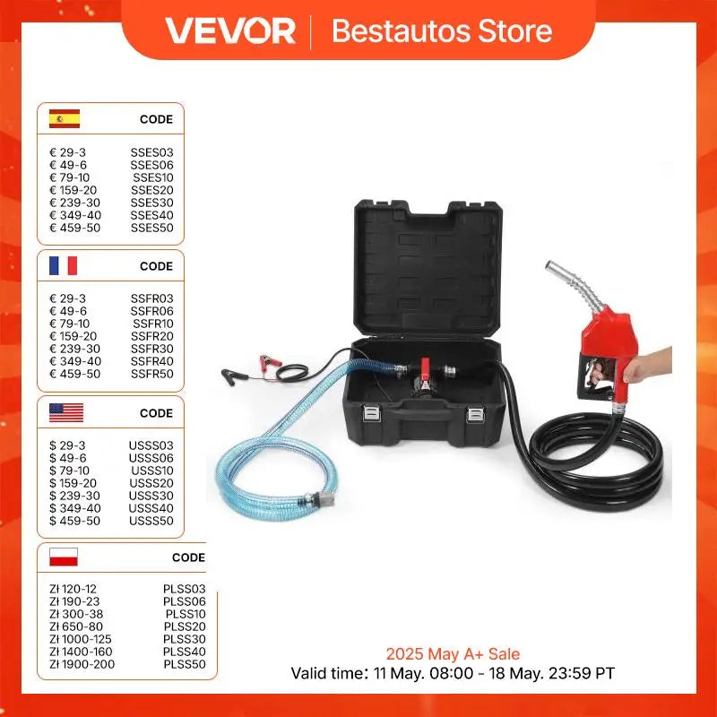 Fuel Transfer Pump 12V DC 10 GPM 1/4 HP Portable Electric Diesel Transfer Pump with Automatic Shut-Off Fuel Nozzle & Box