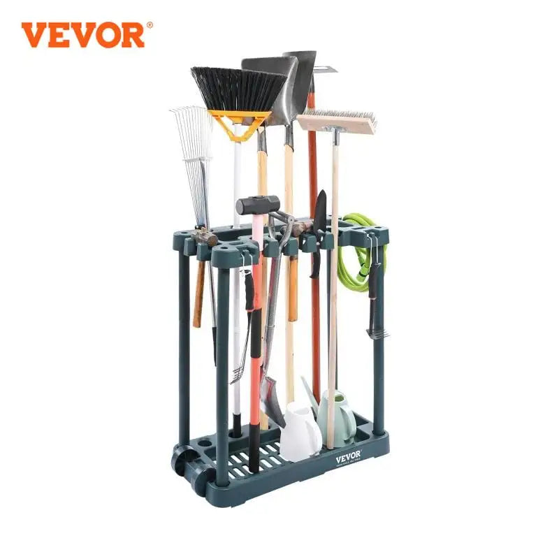 10 Slots Yard Garden Tool Organizer Long-Handled Tool/Rake/Broom Tower Storage Rack Stand Holder for Garage Organization