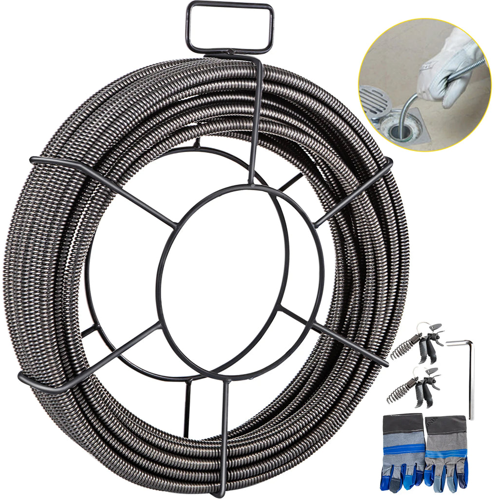 Drain Cleaning Cable 50/75/100 Feet x 1/2 Inch Solid Core Sewer Cable Drain Auger Cable Cleaner Snake Clog Pipe Cleaning
