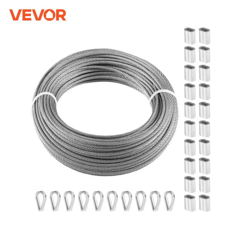 1/8" 100 ft Wire Rope Kit 316 Stainless Steel Cable 7x7 Strands Marine Aircraft Grade for Handrail Stair Decking Fence