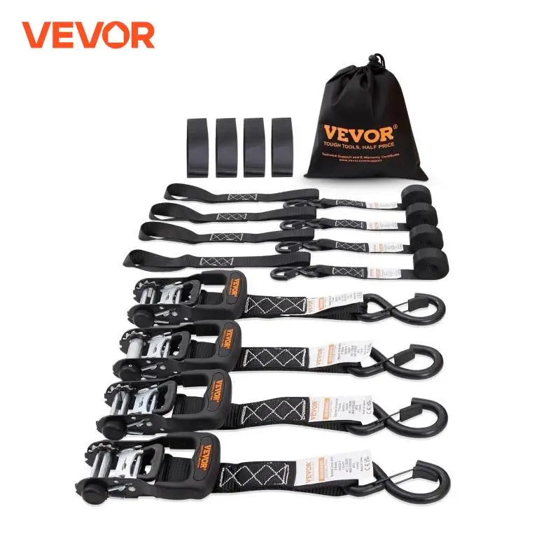 4pcs Trailer Ratchet Tie Down Straps with Padded Handles Hook Brake Binding Belt for Moving Securing Cargo Motorcycle