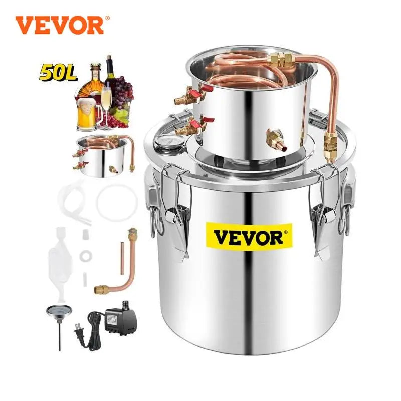 50L Moonshine Still Alcohol Distiller w/ Water Pump Stainless Copper DIY Home Brew Ethanol Wine Essential Oil Brewing Kit