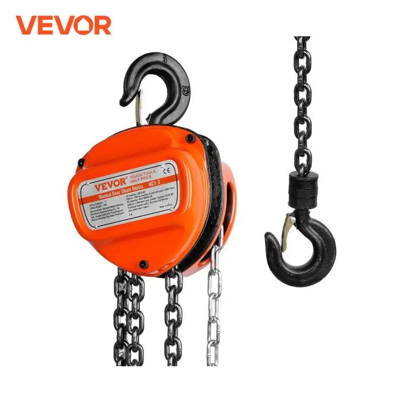 1T/2T Hand Chain Hoist with Double-Pawl Brake Manual Lifting Hoist  Leading 360° Rotation G80 Hook for Garage Factory