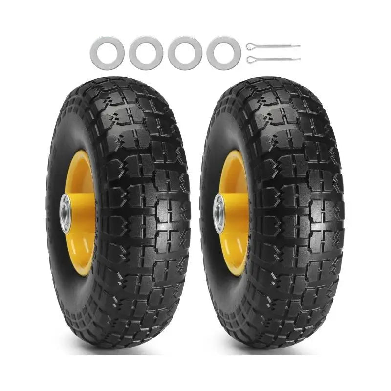 2-Pack Solid PU Run-Flat Tire Wheel 10" Flat Free Tubeless Tires and Wheels for Dollies Garden Trailers Various Carts