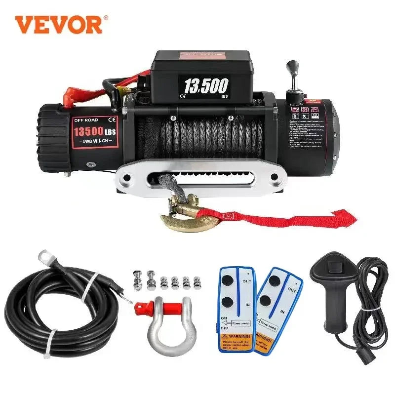 13500LBS Electric Truck Winch12v Electric Winch ATV Synthetic Rope with Remote Control for 4X4 Car Trailer ATV Truck