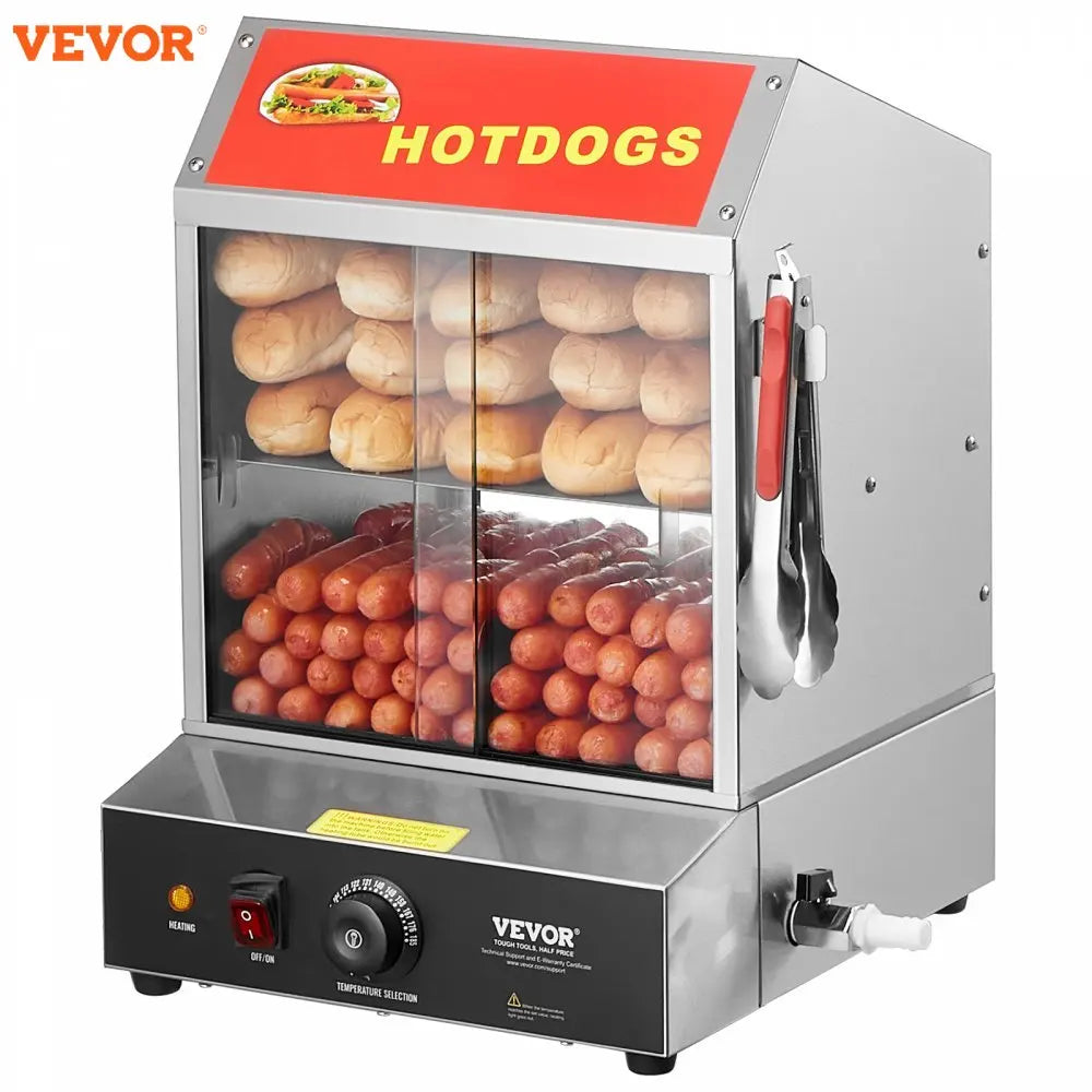 27/37 L 2 Tiers Hot Dog Steamer with Temperature Control Stainless Steel Electric Bun Warmer for Hot Dogs&Buns for Cinema