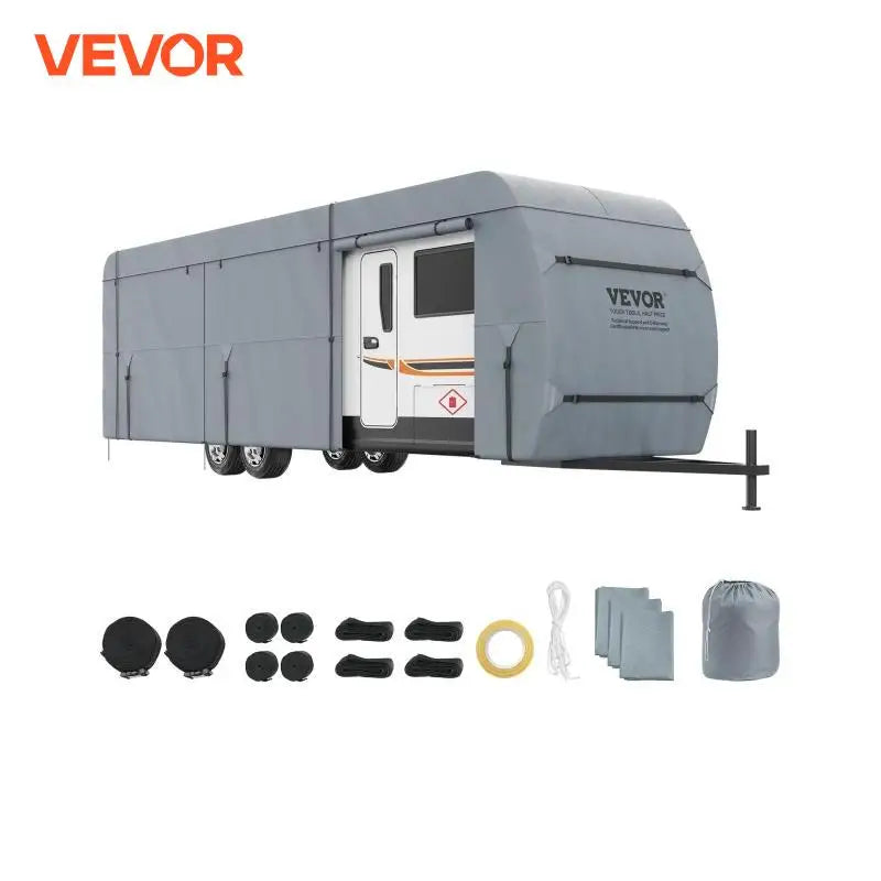 Travel Trailer Cover RV Cover Waterproof Windproof 4-Layer Non-Woven Fabric Camper Cover with Storage Bag and Patches