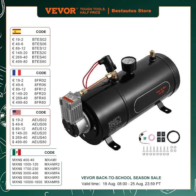 12V Air Compressor with Tank 0.8 Gal/3 L Train Horn Air Compressor 120 psi Working Pressure Onboard Air Compressor System