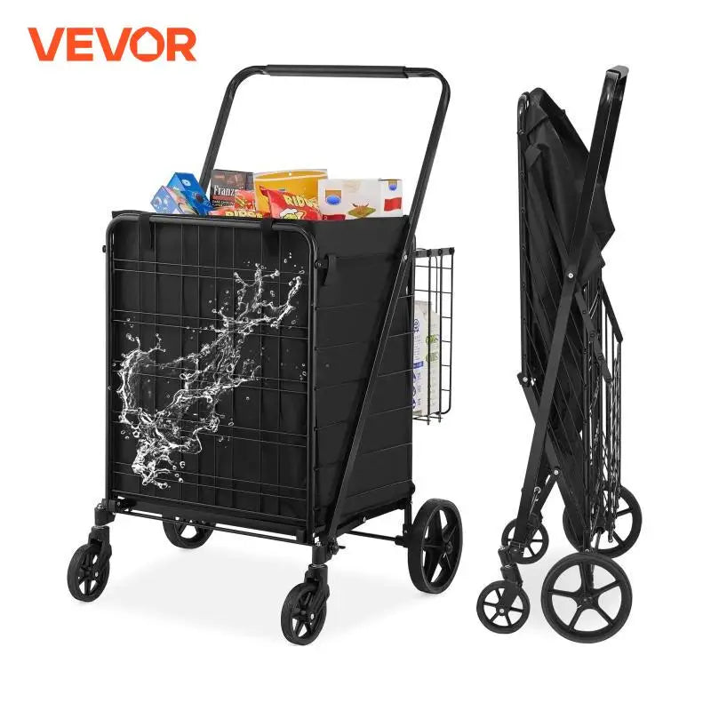 Folding Shopping Cart with Removable Waterproof Liner 106/330LBS Large Capacity 360° Swivel Wheels Dense Metal Mesh Base