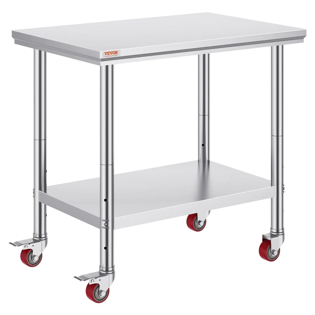 Stainless Steel Work Table 36x24 Inch with 4 Wheels Commercial Food Prep Worktable with Casters Heavy Duty Work Table for