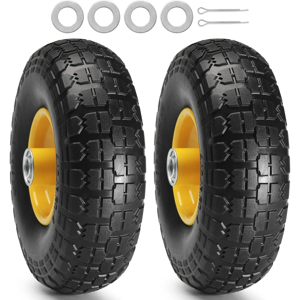 10" Solid PU Tire & Wheel Set (2-Pack),400 lbs Load, Flat-Free Tubeless for Hand Trucks, Carts, Dollies & Trailers