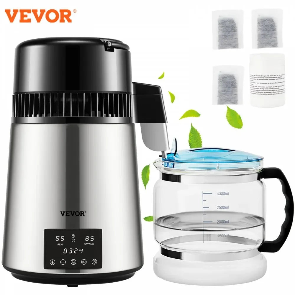 4L Water Distiller Purifier Filter 1.5L/H 1L/H For Drinking Dual Temp Display Stainless Steel Cooler Office Home Use