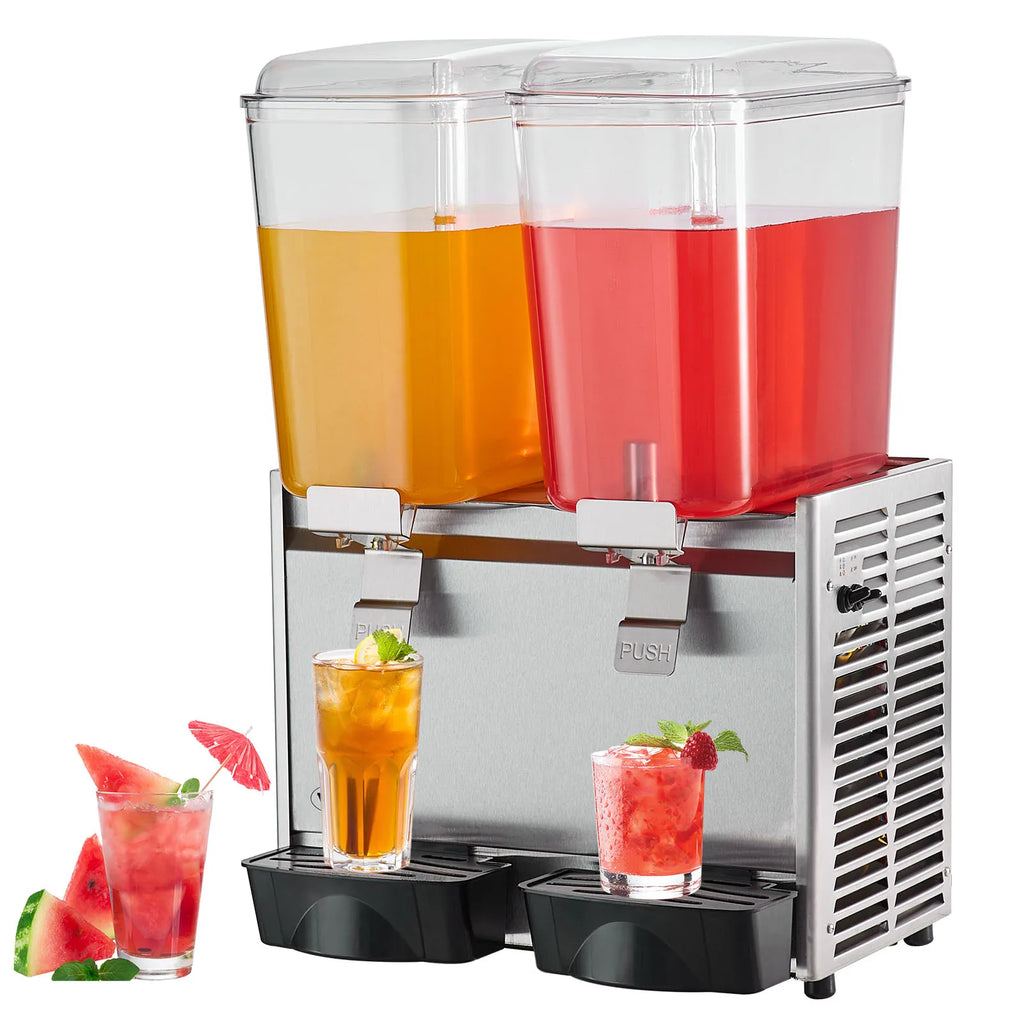 Commercial Beverage Dispenser, 18L X 2 Tanks Ice Tea Drink Machine, 590W 304 Stainless Steel Juice Dispenser, for Party