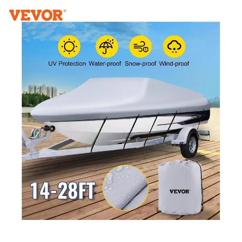 14-28 FT V Hull Boat Cover 3 Layer Oxford Fabric All-Season Protection With Storage Bag and 5Pcs Adjustable Straps