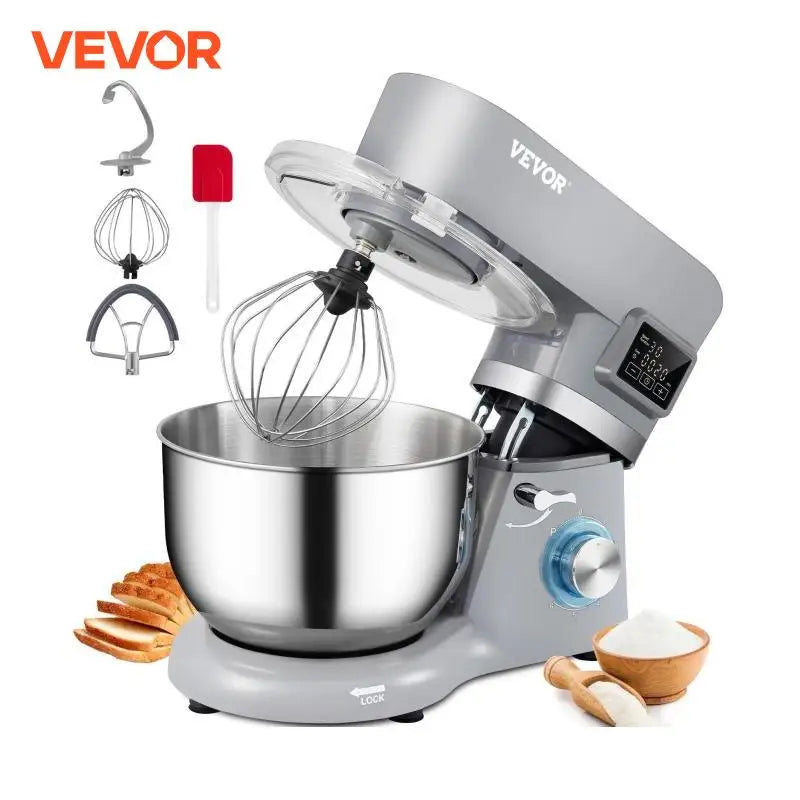 Stand Mixer 660W Electric Dough Mixer with 6 Speeds LCD Screen Timing 5.8 Qt Stainless Steel Bowl Dough Hook Flat Beater