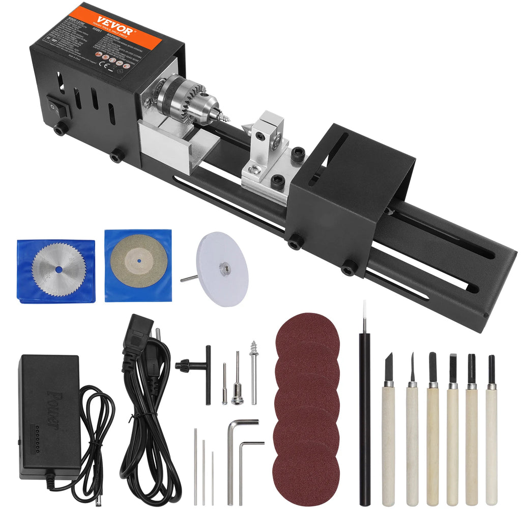 Mini Lathe Machine 7-Inch Mini Wood Lathe Tools Milling Machine Accessories for DIY Woodworking Wood Drill Rotary Tool
