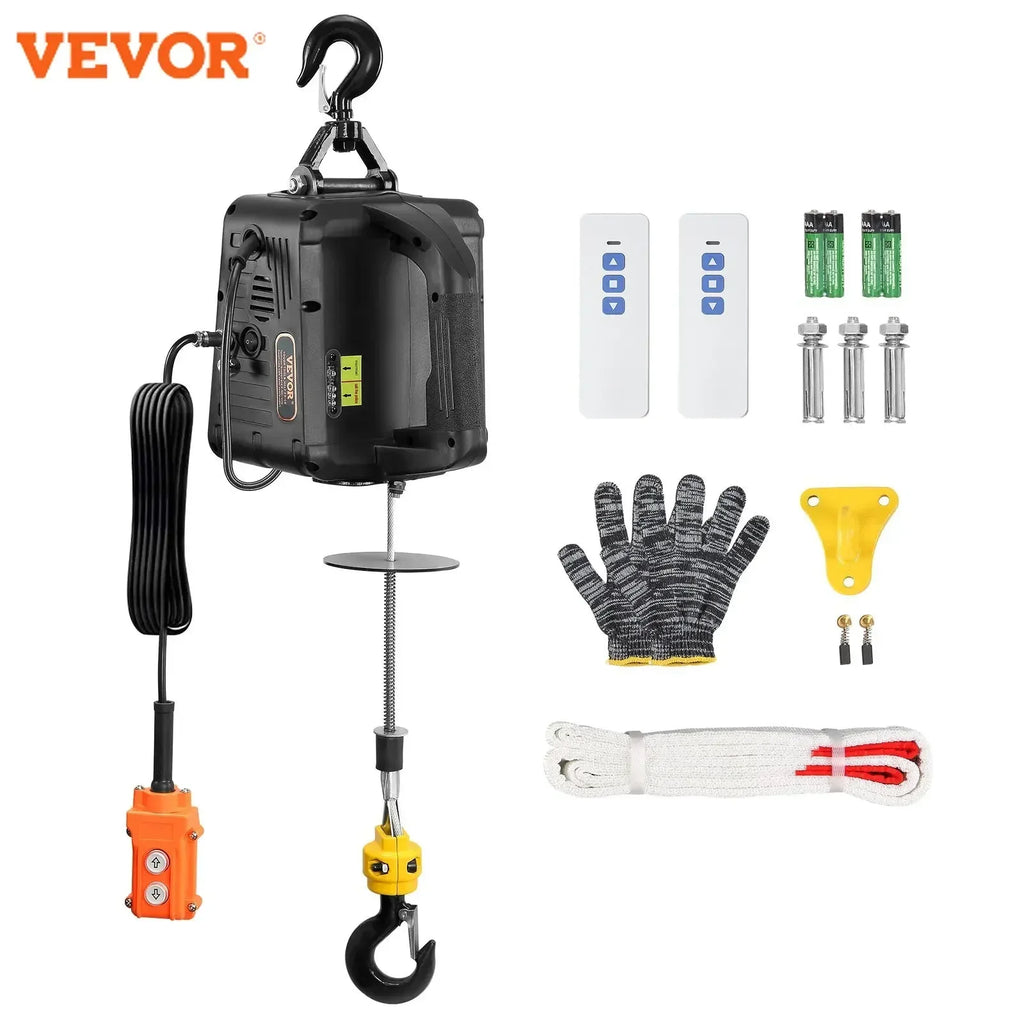 1100lbs 1500W Electric Hoist Winch 3-in-1 Portable Power Winch Crane with Wireless Remote Control for Overload Protection