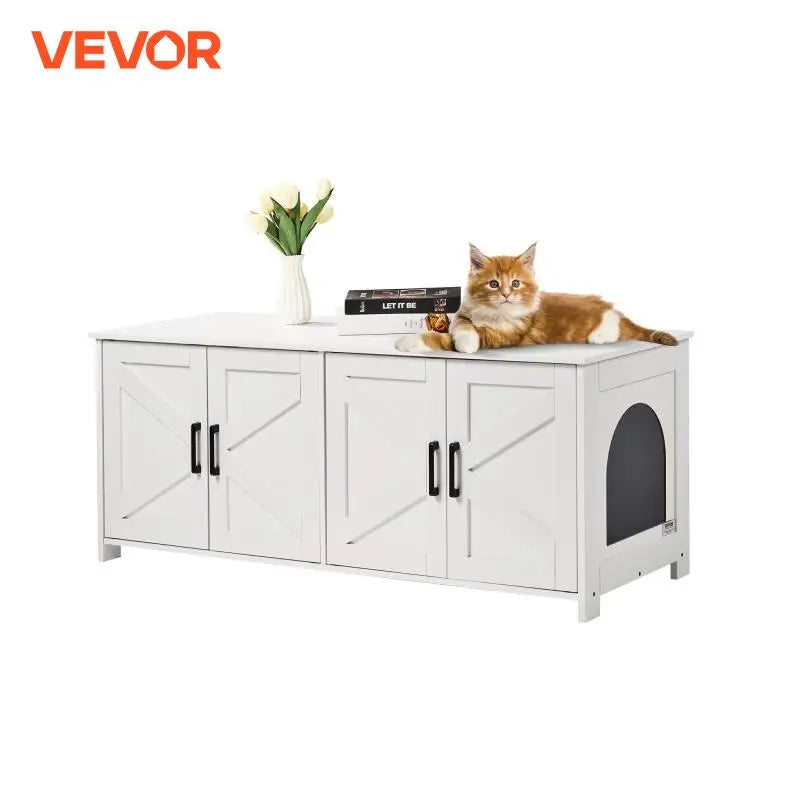 Cat Litter Box Enclosure for 2 Cats Litter Box Furniture Hidden Wooden Cat Box Cabinet Fit Most of Litter Box White 19.4kg