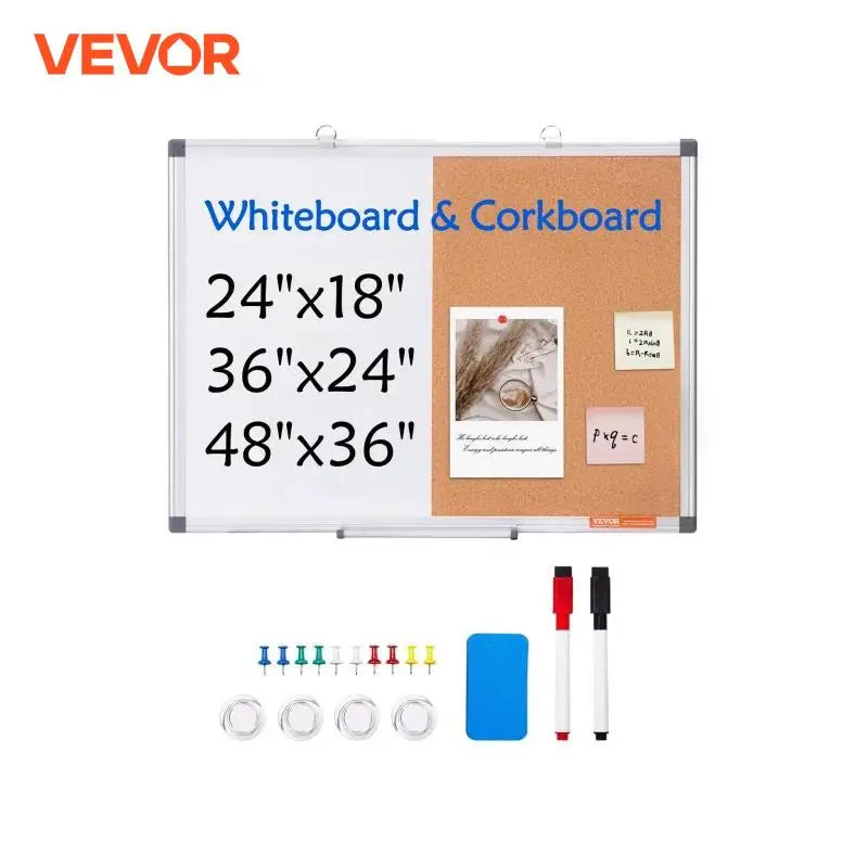 Whiteboard & Cork Board 2-in-1 Magnetic Dry Erase/with Linen Surface Bulletin Board for Wall Mount for School Home Office