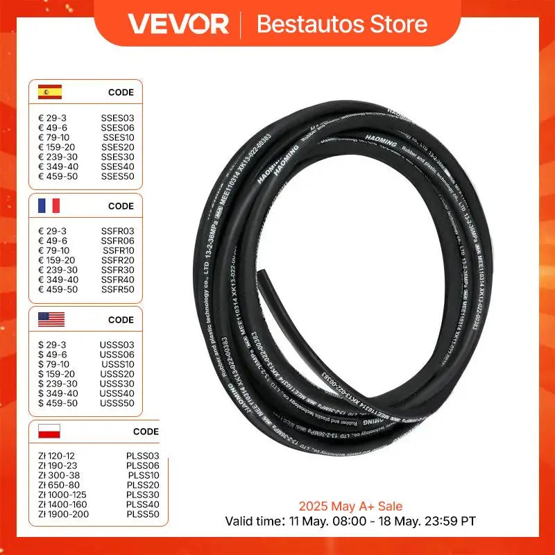 High-pressure Hydraulic Hose 50 / 328 FT Length 5000 PSI Max Pressure Rubber Oil Hose for Car Truck Tractor Small Engine