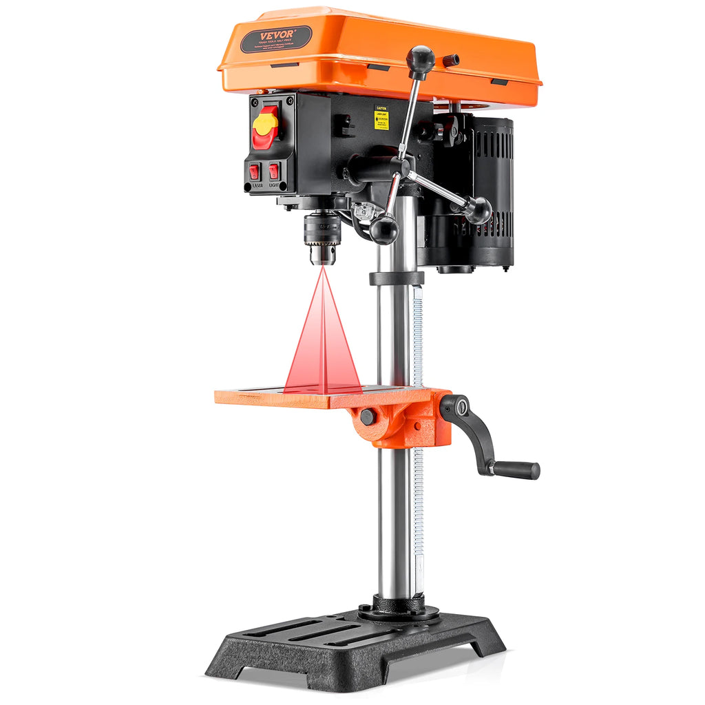 10 in Benchtop Drill Press Tabletop Drilling Machine with 610 / 940 /1500 /2150 / 2800 RPM Adjustable Speed for Wood Metal