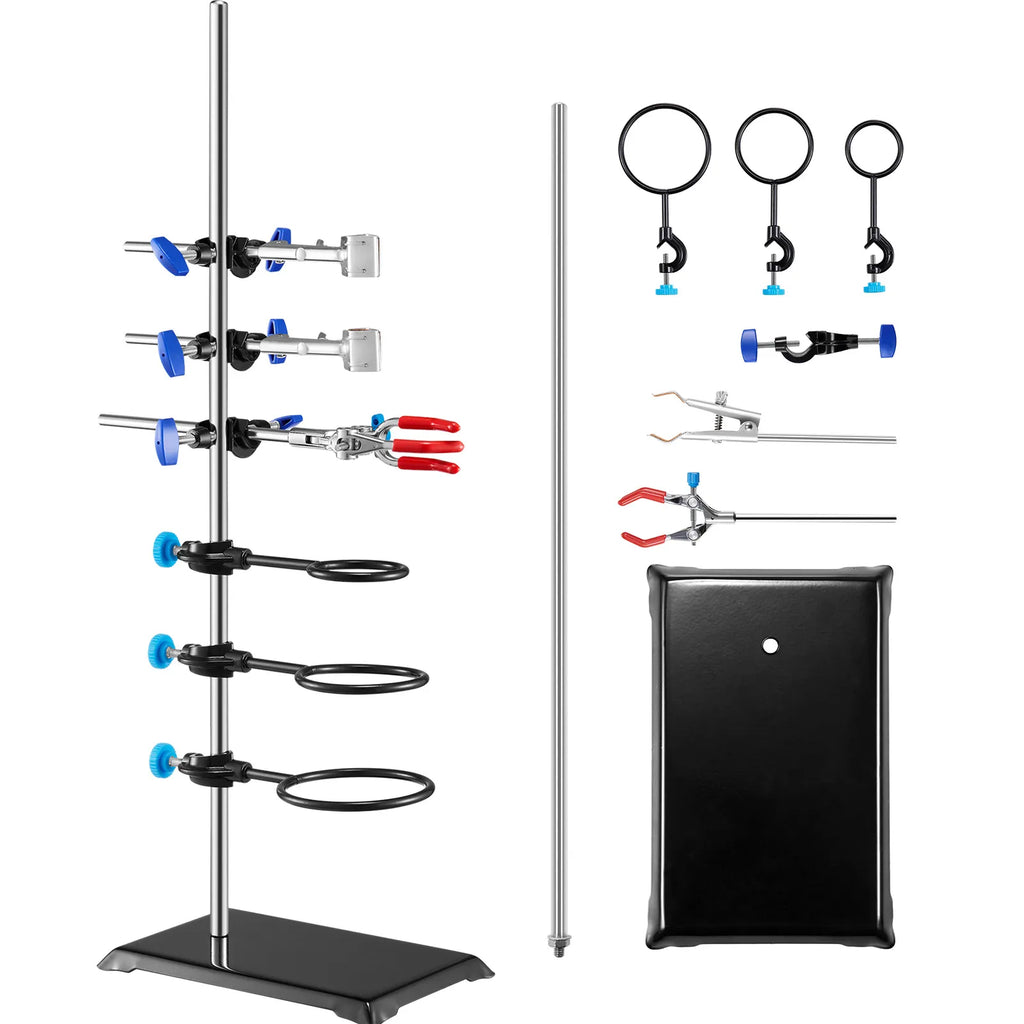 Lab Stand Support Laboratory Retort Support Stand Set Steel Lab Stand 23.6" Rod and 8.3" x 5.3" Cast Iron Base with Clamps