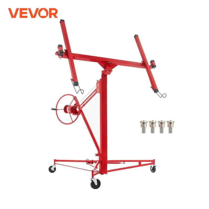 11FT Drywall Rolling Lifter with Lockable Wheels 150Lbs Capacity Heavy Duty Plasterboard Panel Tilting Hoist Jack Lifter