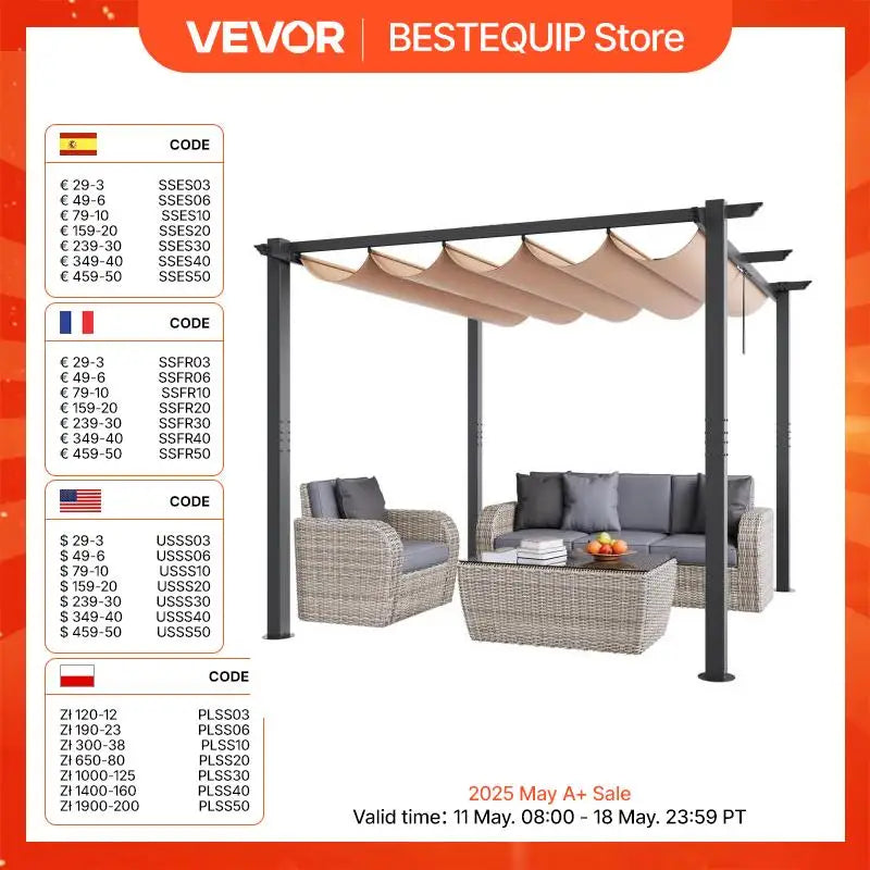 10'x10' Outdoor Retractable Pergola with Canopy Aluminum Pergola with Canopy Modern Pergola with Shade Canopy for Patios