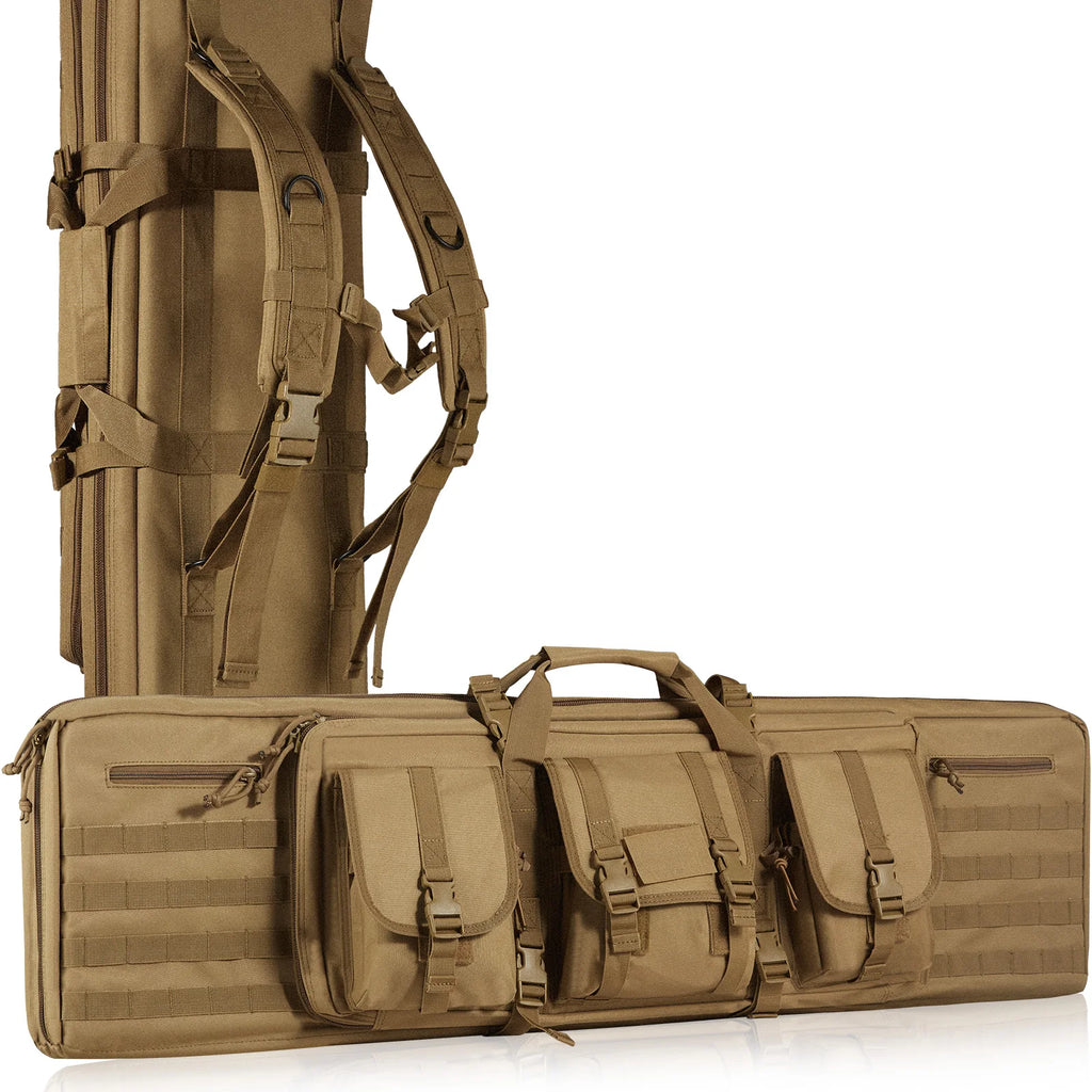 Rifle Bag 36/42 inch Tactical Double Long Gun Bag Soft Rifle Case with Lockable Zipper for Two 34"/40" Rifles & 2 Pistols