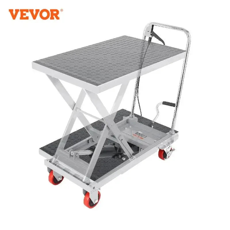 330/500lbs Hydraulic Lift Table Cart Manual Single Scissor Platform with 4 Wheels and Non-slip Pad for Material Handling