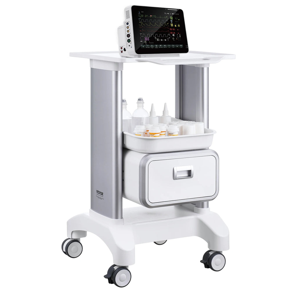 2 Tiers Lab Carts Lab Utility Cart Mobile Medical with ABS Material Lab Rolling Cart for Lab Clinic Hospital Salon