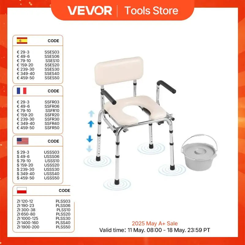 Commode Chair Bedside Commode with Padded Seat Adjustable Height 5.8L Removable Bucket Portable Toilet for Adults Seniors