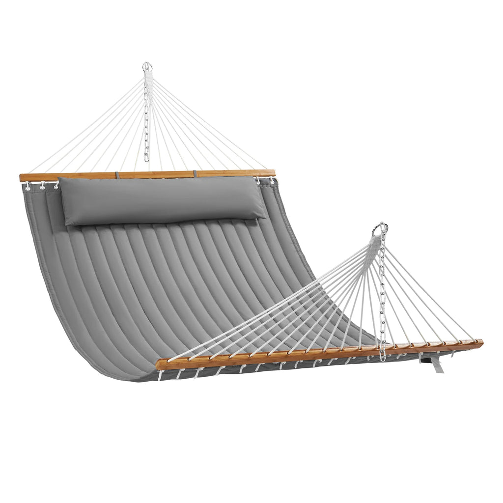 Double Quilted Fabric Hammock 12 FT 480 lbs Double Hammock 2 Person Quilted Hammock for Camping Outdoor Patio Yard Beach